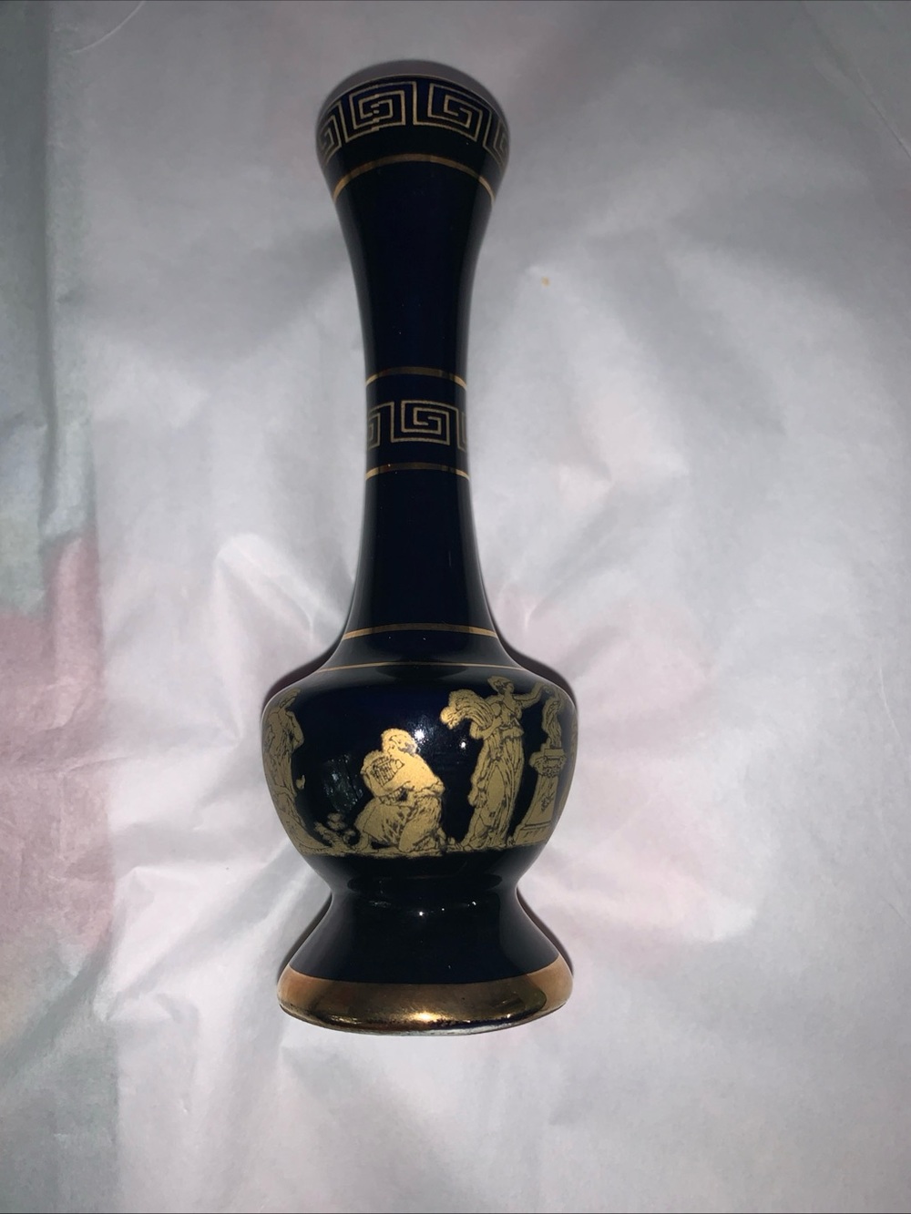 Vintage Grecian Vase With Mythical Figures & Trim In 24K Gold